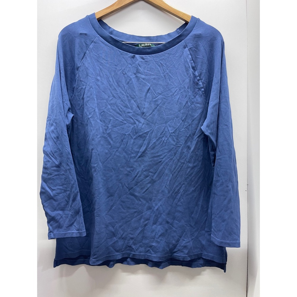 Lauren Ralph Lauren Womens 2X Blue Raglan Long Sleeve Crew Neck Top L1001L0